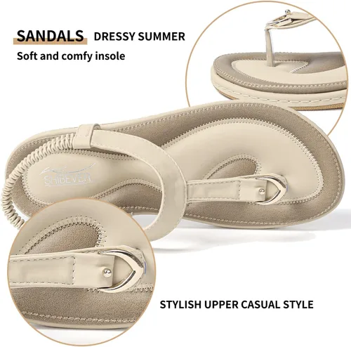 Vista 2 de SHIBEVER Sandalias bohemias para mujer de verano con cuentas y tirantes delgados al tobillo, zapatos elegantes