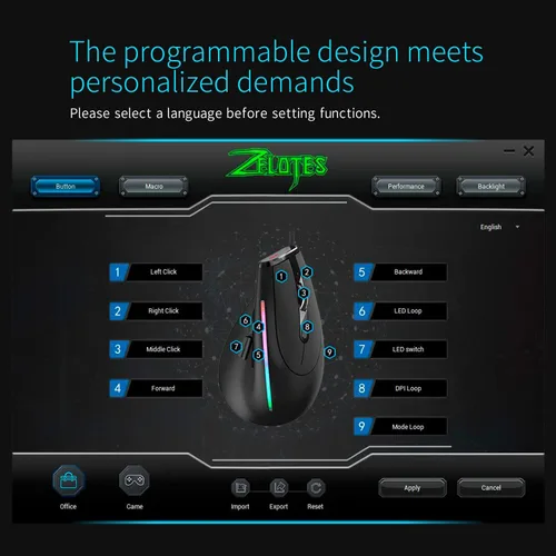 Vista 8 de zelotes Ratón ergonómico de computadora USB con cable vertical programable, con memoria integrada para juegos de oficina, versión 2022