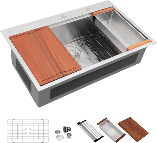 Vista 24 de Dcolora - Estación de trabajo para fregadero de cocina de 33 x 22 pulgadas Dorado