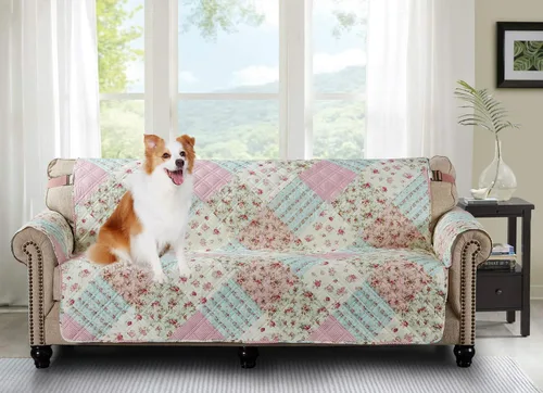 Vista 14 de Brilliant Sunshine Blue Toile Funda Acolchada con Quilted para Silla, 23 pulgadas de Ancho de Asiento, Protector de Muebles Antideslizante, Correa
