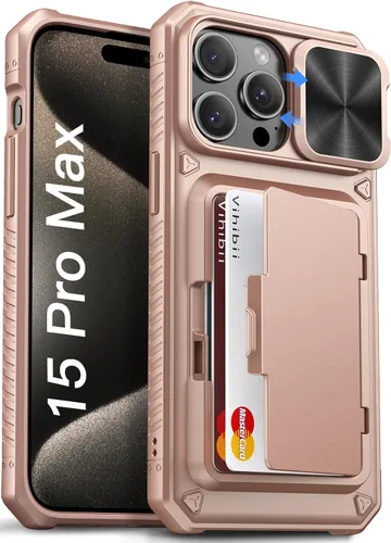 Vista 31 de Vihibii Funda para iPhone 13 Pro Max/iPhone 12 Pro Max con tarjetero (4 tarjetas) [bloqueo RFID] y cubierta de cámara deslizante, protección contra