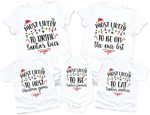 Vista 2 de Most Likely to Christmas Shirts - Family Matching Christmas Shirts - Funny Holiday Graphic T-Shirt for Men & Women Black