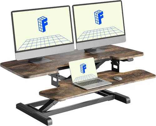 Vista 29 de FLEXISPOT Convertidor eléctrico de escritorio de pie de 32 pulgadas, elevador de escritorio motorizado para sentarse a pie, monitor de escritorio
