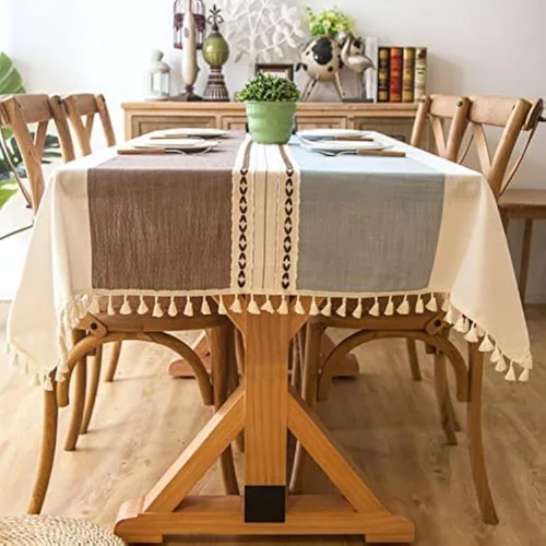 Vista 12 de Pahajim Mantel Rectangular a Rayas con Borlas Mantel Grueso de Lino y Algodón para Picnic al Aire Libre, Comedor y Decoración de Cocina para Fiestas