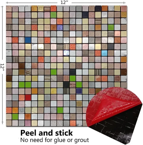Vista 2 de XUANINY 5 hojas de azulejos metálicos para salpicaduras en muro, autoadhesivas, aluminio 3D, paneles de pared para cocina, baño, dormitorio, sala