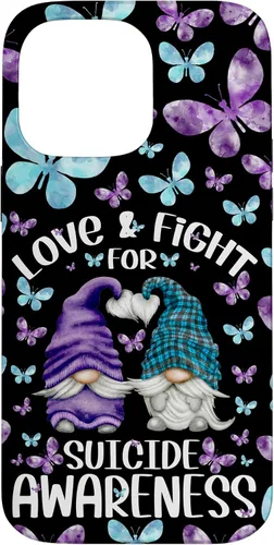 Vista 21 de iPhone 16 Purple Gnome With Cute Butterfly Pattern Suicide Awareness Case