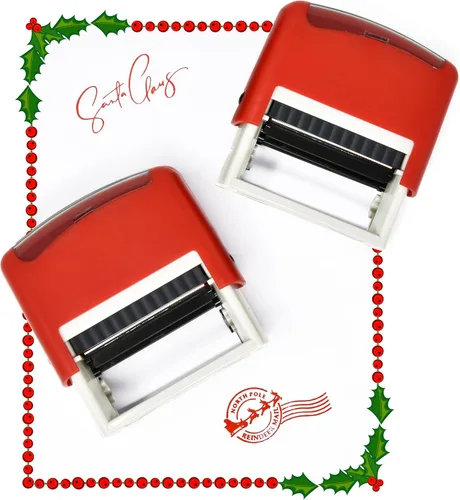 Vista 4 de Gift Boutique Juego de 2 sellos de goma autoentintados de Navidad con sello de firma de Santa Claus y sello de correo de reno del Polo Norte