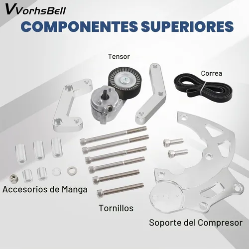 Vista 2 de Kit de Soporte de Compresor AC R4 de Intercambio LS con Tensor Compatible con LSX, LS2 LS3 LS6 LQ4 LQ9 L92 L99 Camiones/SUV Vortec GM R4 Compresor