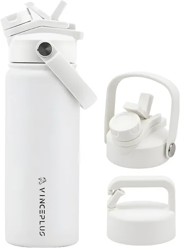 Vista 34 de Botella de agua de acero inoxidable de 32 onzas con tapa 2 en 1, botella de agua aislada al vacío de triple pared, a prueba de fugas, asa