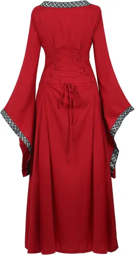 Vista 3 de Zhitunemi Vestido renacentista para mujer, disfraz medieval de Halloween, vestido gótico