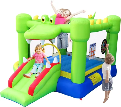 Vista 2 de Casa inflable con tobogán, castillo hinchable con soplador y casa de pelotas, juego de dos objetivos de dardos