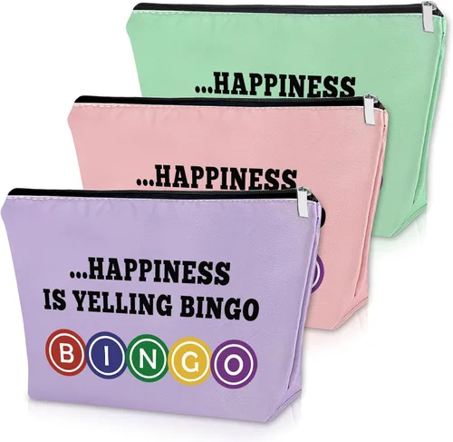 Vista 13 de Sazuwu Regalo para amantes del bingo, 2 piezas, bolsa de maquillaje, regalo para mujeres, amantes del casino, regalo de Navidad, cumpleaños, bolsa