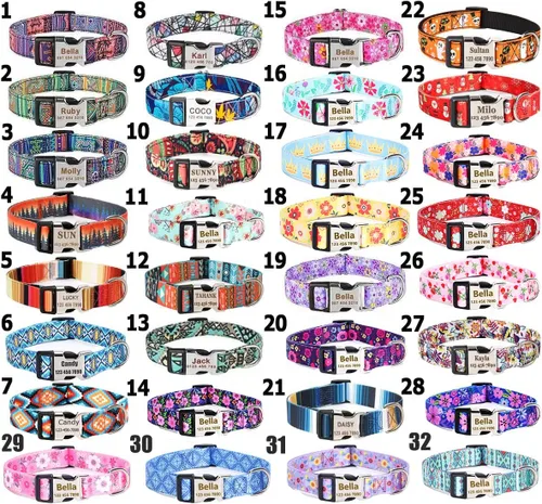 Vista 2 de Collar de perro personalizado personalizado con etiqueta de identificación grabada, nombre de perro y número de teléfono/collares de perro