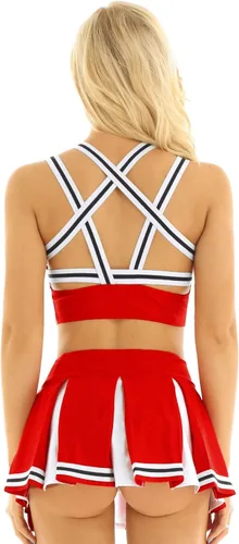 Vista 4 de Nikiikoo - Disfraz de animadora para mujer, con minifalda plisada, uniforme de animadora, ropa de baile