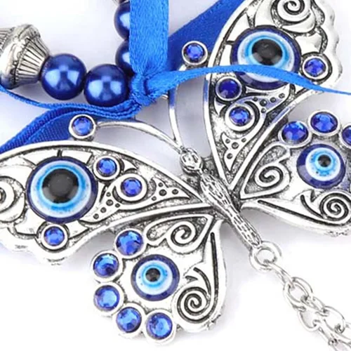 Vista 8 de Colgante de pared de cristal turco contra el mal de ojo, adorno azul de 6.69 pulgadas, amuleto de buena suerte, decoración de automóvil para oficina
