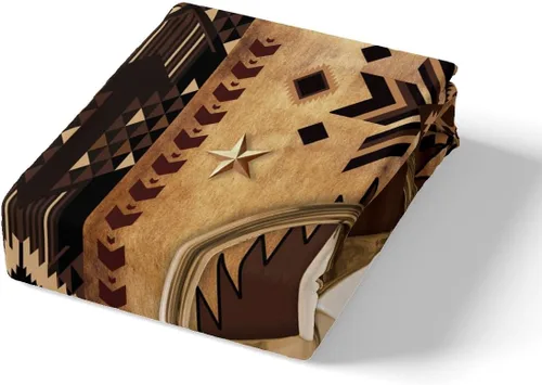 Vista 3 de Feelyou Texas Star - Juego de funda de edredón tamaño individual, diseño bohemio de vaquero para niños y niñas, funda de edredón azteca del salvaje