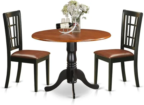 Vista 8 de East West Furniture DLNI3-BLK-C - Juego de comedor de 3 piezas que contiene una mesa de comedor redonda con gotas y 2 sillas de cocina tapizadas