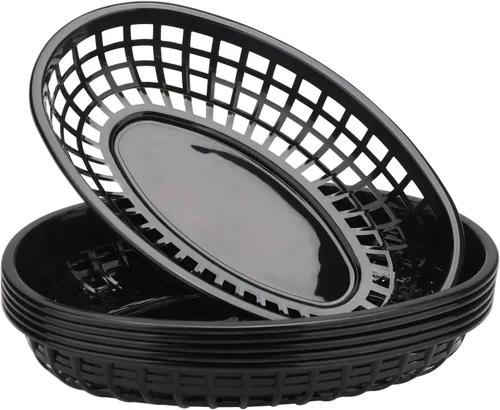 Vista 8 de EUSOAR Bandejas de plástico para servir, 6 cestas de alimentos de 9.4 x 5.9 pulgadas para servir, cestas de pan reutilizables para suministros