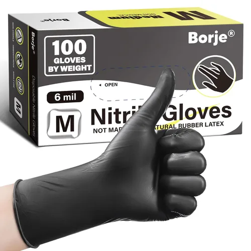 Vista 13 de Borje - Guantes de nitrilo pequeños, 100 unidades, desechables, color negro, 6 mil