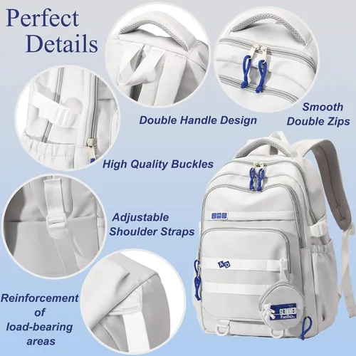 Vista 3 de YJMKOI Mochila para niños y niñas, para escuela media, escuela primaria, mochila estética para adolescentes y niños, A-Negro, Classic