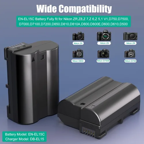 Vista 2 de JYJZPB Paquete de 2 baterías EN-EL15C y estuche cargador para Nikon D7500, D750, Z8, Z7, Z6, ZR, Z6 ii, Z6iii, Z7ii, Z5, D500, D600, D610, D810