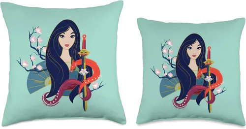 Vista 3 de Disney Princess Mulan and Mushu - Almohada moderna estilo art déco, 16 x 16 pulgadas, multicolor