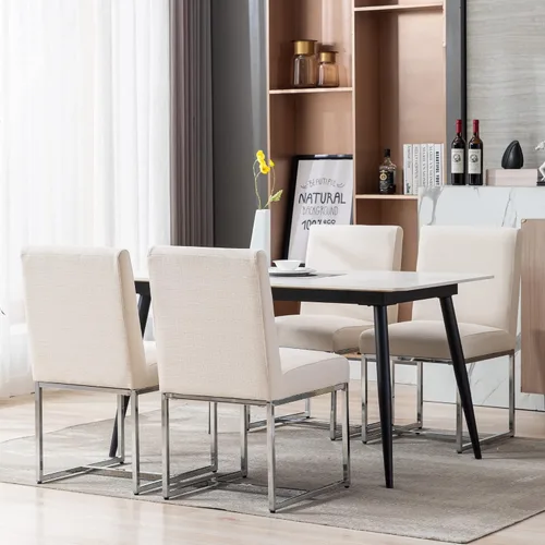 Vista 10 de BESTANO Sillas De Comedor - Juego de 2 sillas de comedor modernas negras tapizadas de piel sintética para cocina y comedor con marco de metal negro