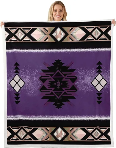 Vista 9 de Manfei Manta azteca nativa americana para decoración de habitación de niños y niñas, manta retro tribal geométrica bohemia para sofá, manta de forro