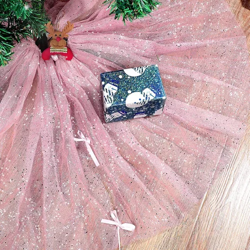 Vista 14 de Skylety Falda de árbol de Navidad de 36 pulgadas, con volantes, de tul y lentejuelas, redonda brillante de doble capa, para Navidad, vacaciones, Año
