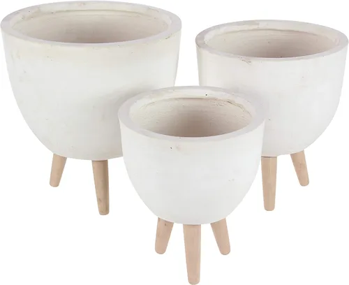 Vista 16 de CosmoLiving by Cosmopolitan - Maceta geométrica de óxido de magnesio para interiores y exteriores, maceta hexagonal grande con patas de madera