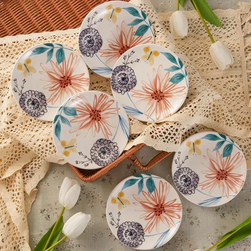 Vista 4 de Bico Blossom Symphony - Juego de 6 platos pequeños de 6 pulgadas de cerámica para aperitivos, postres, para bocadillos, ensaladas, decoración