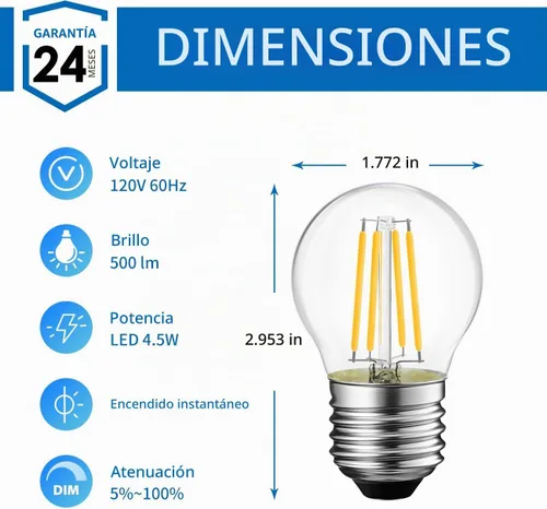 Vista 7 de ANWIO Bombilla LED redonda E26 G14 regulable, 4.5 W Eqv 60 W, paquete de 6