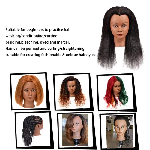 Vista 4 de Cabeza de maniquí de 100% cabello humano, cosmetología, pelo, africano, entrenamiento, peinado soplado, corte trenzado, para peluquería