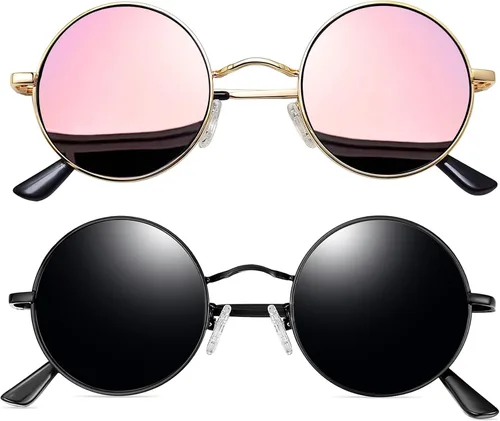 Vista 16 de Joopin Gafas de sol redondas pequeñas Hippie Circle Teashades Traje de protección UV Todo negro
