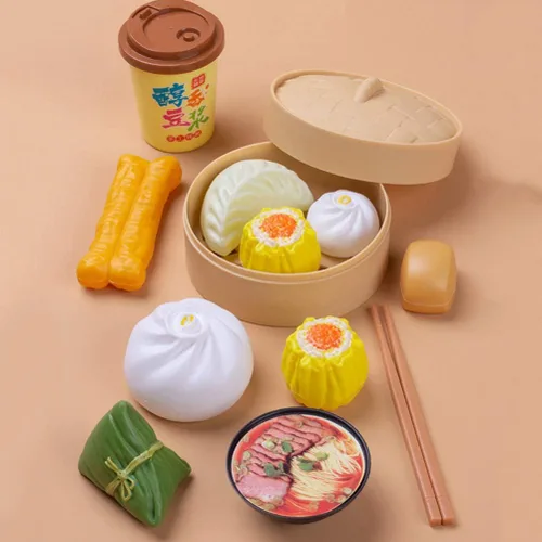 Vista 2 de NUOBESTY Juego de comida china para el desayuno, 58 piezas, juguetes de cocina con Dim Sum para cocinar alimentos para niños, juego de rol