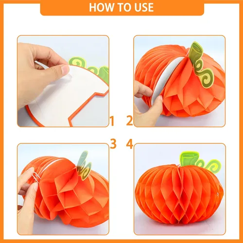 Vista 3 de Gyufise 6 centros de mesa de calabaza, calabaza de papel, panal, calabaza, centros de mesa de calabaza, calabazas de tejido 3D, decoración colgante