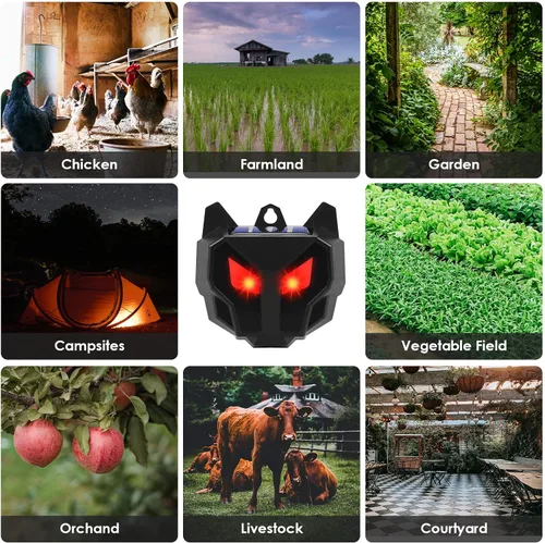Vista 8 de Paquete de 8 repelentes solares de ojos depredadores para exteriores, luz LED roja disuasoria para ciervos, coyote, zorro, mapache, mofeta