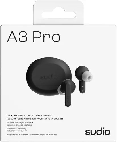 Vista 7 de Sudio A3 Pro Noise Cancelling Earbuds – 25H Playtime, ANC, Multipoint Bluetooth Earphones 5.4, Clear Calls, IPX4 Sweat & Splash Resistant, USB-C