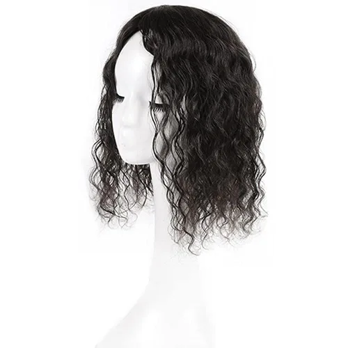 Vista 3 de Base de seda corta y rizada de 8 pulgadas, con clip, 5.1 x 5.5 in, para mujer, cabello humano real, color negro