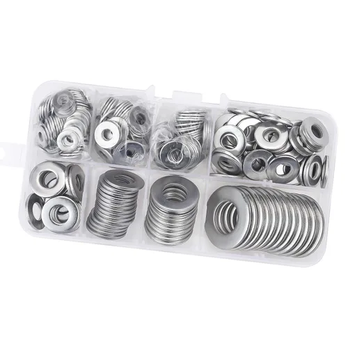 Vista 8 de DYWISHKEY Kit surtido de 268 arandelas planas de 8 tamaños, 1/2 3/8 5/16 1/4 12 # 10 # 8 6#, acero inoxidable 304