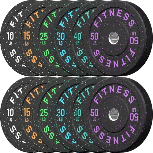 Vista 30 de HANDBODE 2-Inch High-Bounce Bumper Plates, Olympic Weight Set, 10-650 lb