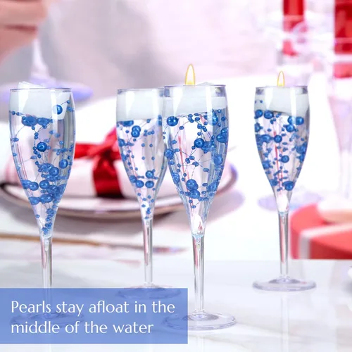 Vista 4 de DomeStar 36 cuerdas de perlas azules para velas flotantes, cuerdas de cuentas artificiales, perlas de imitación azules, rellenos de jarrón para mesa