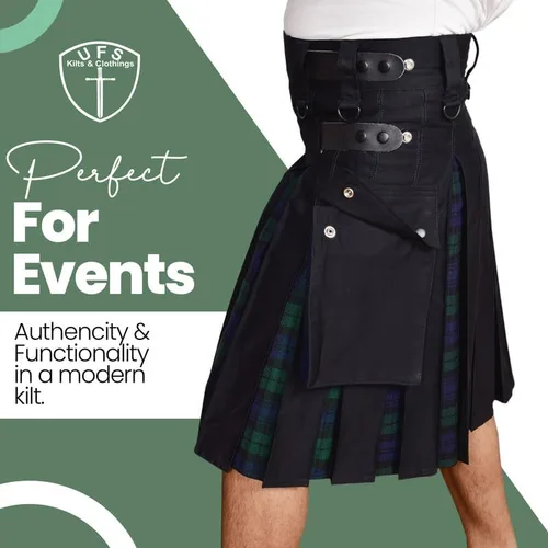 Vista 6 de UFS Kilts - Kilt Utility Kilt para hombre, algodón y tartán, tamaño 30-66 pulgadas