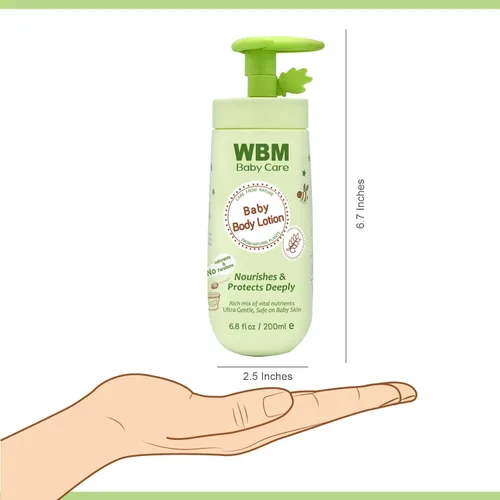 Vista 6 de WBM Care Baby Lotion Nutre y protege profundamente Loción facial y corporal con miel natural y aceite de germen de trigo, 6.8 onzas