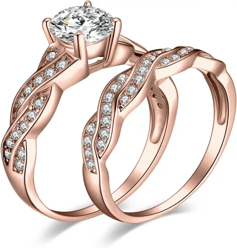 Vista 6 de JewelryPalace - Anillos de boda y compromiso para mujer, chapados en oro de 14 quilates, plata de ley 925 con circonita cúbica, anillos de promesa