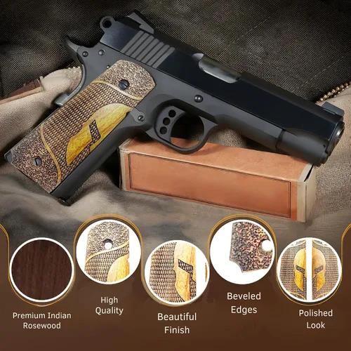 Vista 12 de WWII US M1911 / 1911 .45 Puños de madera - Reproducción