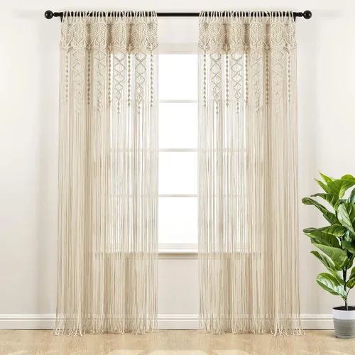 Vista 10 de Lush Decor Panel Individual de Cortina de Ventana de Algodón Texturizado Macramé Boho 40" An x 84" L Rubor - Cortinas de Macramé para Ventanas