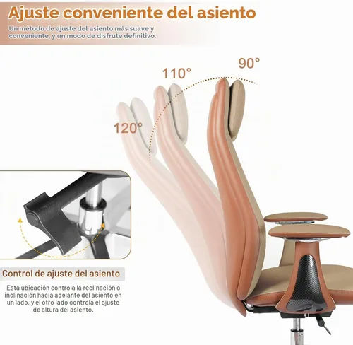 Vista 6 de Silla de oficina ejecutiva de cuero genuino con respaldo alto Marrón