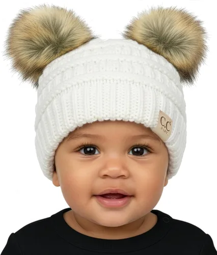 Vista 47 de Funky Junque Gorro de invierno con doble pompón para bebé de 0 a 12 meses, bonito gorro de punto acogedor para clima frío Patrón de tejido