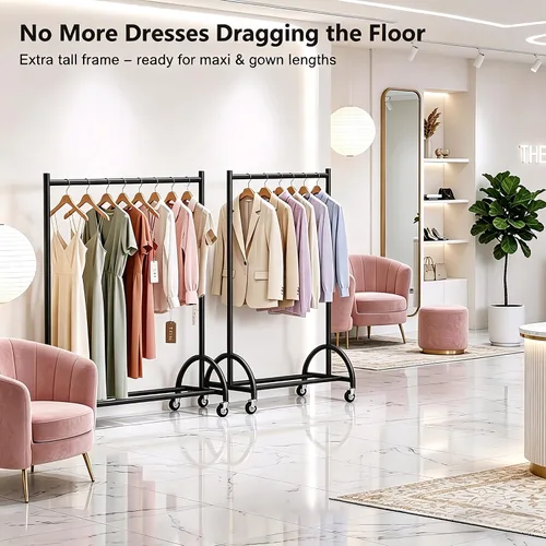 Vista 8 de MISSLO Perchero de ropa resistente con ruedas para colgar ropa, abrigos, ropa, vestidos, negro, 30 pulgadas de ancho